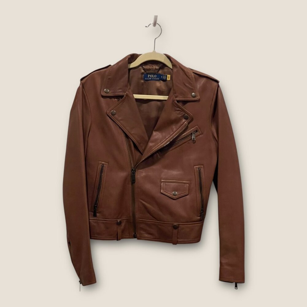 Polo by Ralph Lauren Cognac Brown Leather Moto Jacket